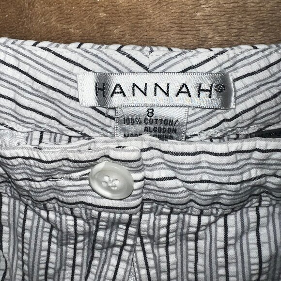 Hannah Stretch Women's Sz 8 Grey White Black Stripe Capri Pants C03 - Picture 5 of 6